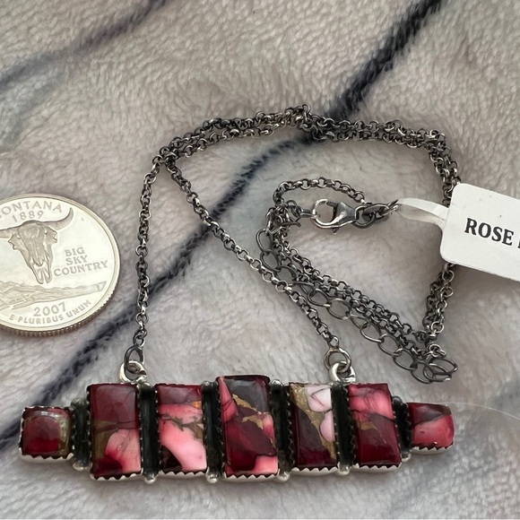 ❤️ Red Rose Pink Dahlia Sterling Southwestern Pendant Necklace 18+2” 13.5 gms - Picture 4 of 10